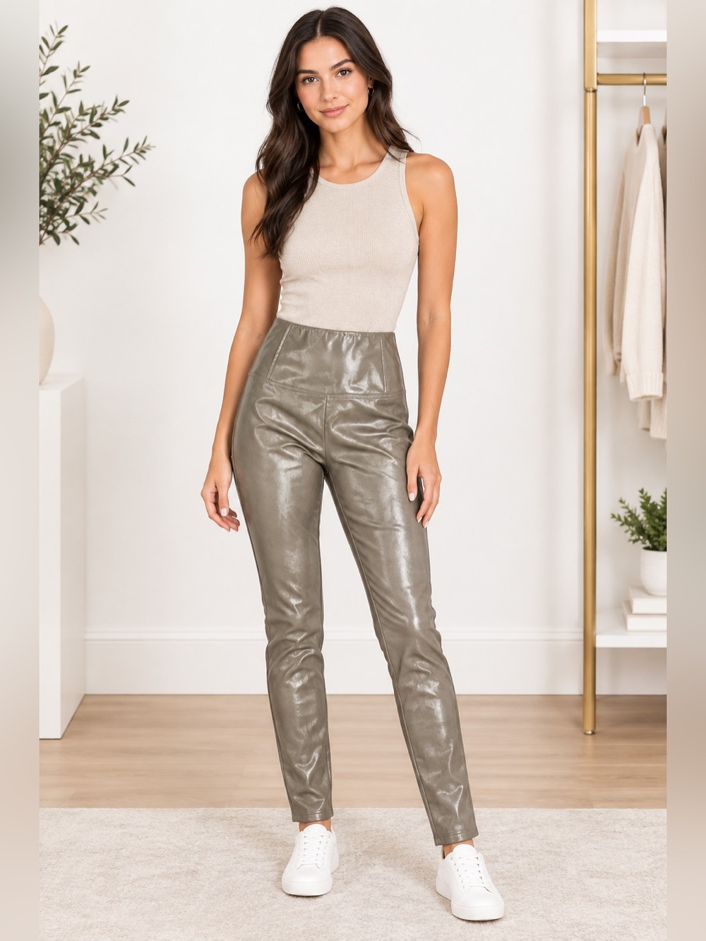RD Style Faux Leather Pants XS Taupe High Waist Leggings NWT - Fleece Lined